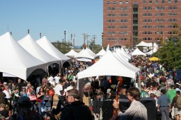 A view from behind the stage....the festival was supposed to close down one of the bridges, but the night before the permit was not approved by the city. Instead, a dense network of vendor tents on the lawn made things a little tight but packed with local love.